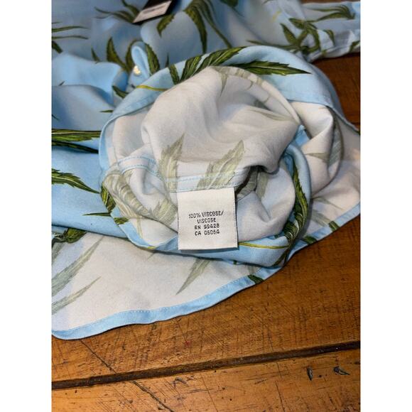 NWT Mens Bugatchi Blue Green Leaf Tropical Print Long Sleeve Button Down Size XL - Picture 10 of 10